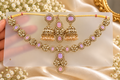Elegant Kundan Style Necklace Set with Jhumka Earrings & Maang Tikka