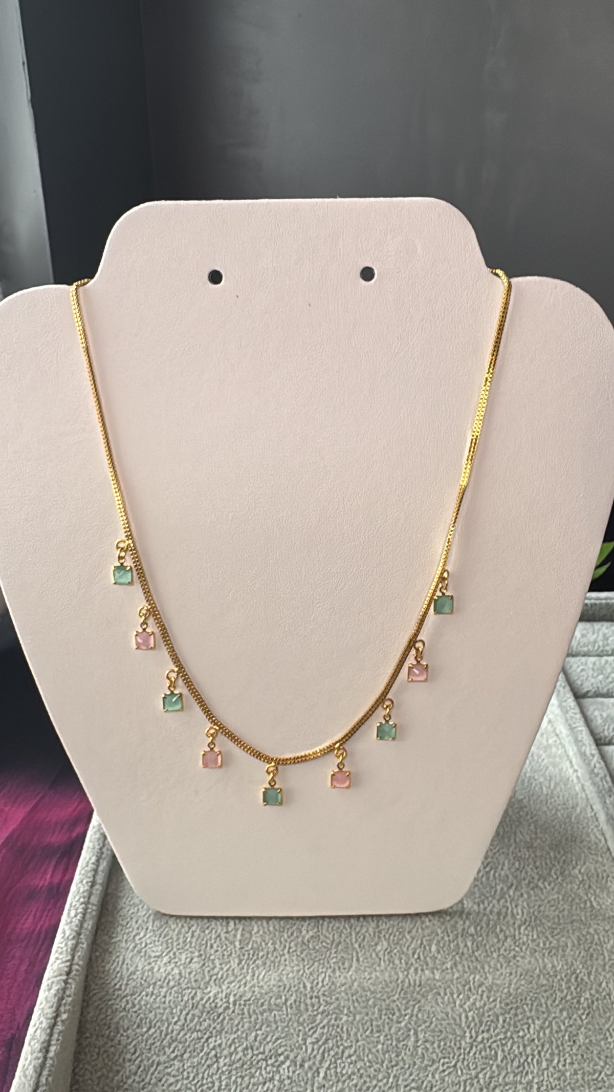 Elegant Pink & Green Charm Necklace ✨