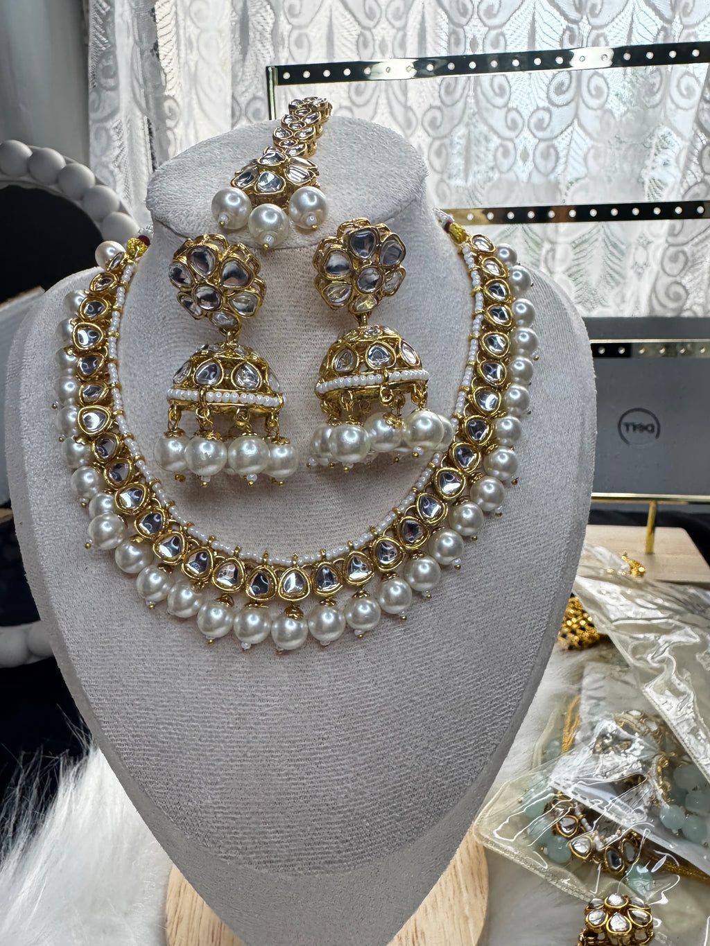 Kundan Style Pearl Beaded Necklace Set – 4 Colours