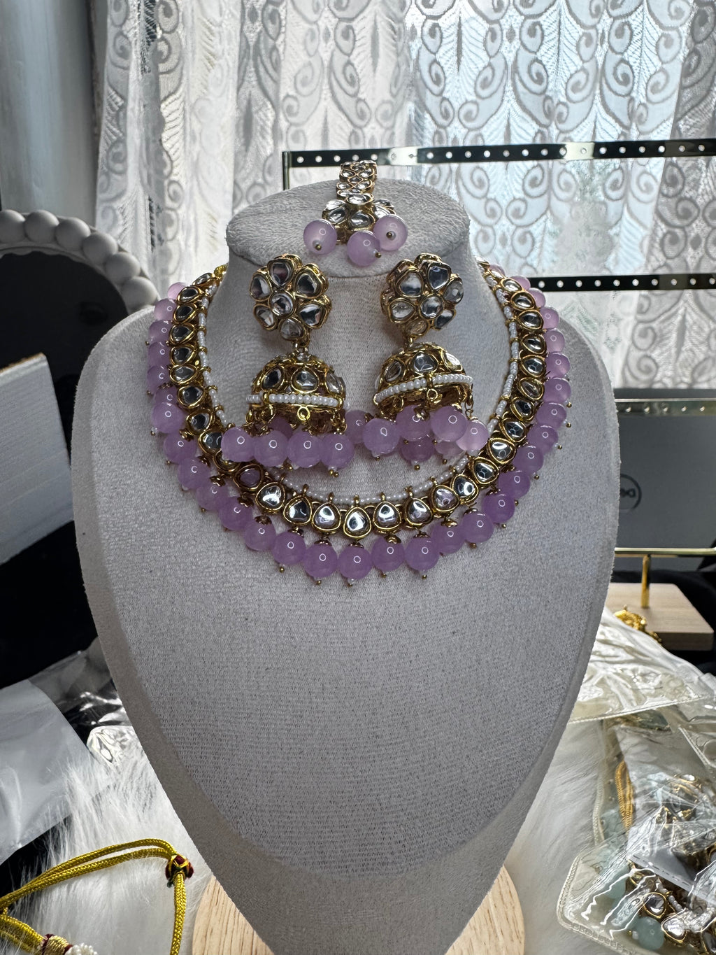 Kundan Style Pearl Beaded Necklace Set – 4 Colours