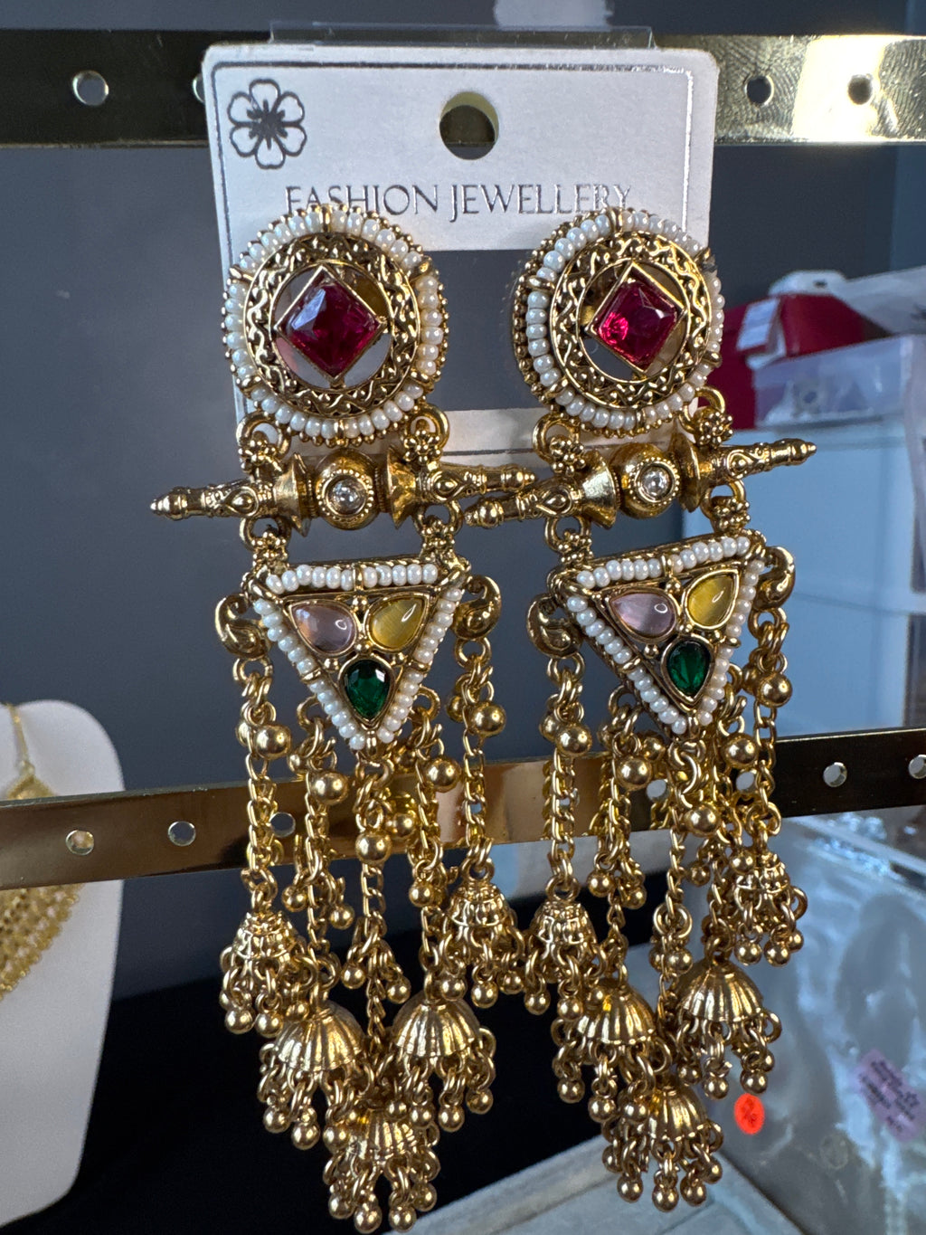 Kashmiri Style Kundan Statement Chandelier Earrings
