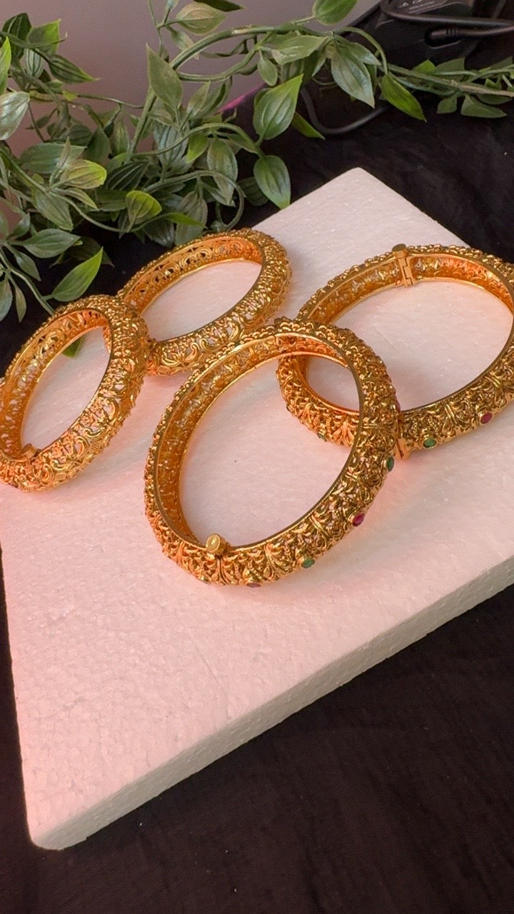 Traditional Gold Plated Designer Bangles with Multicolour Stones