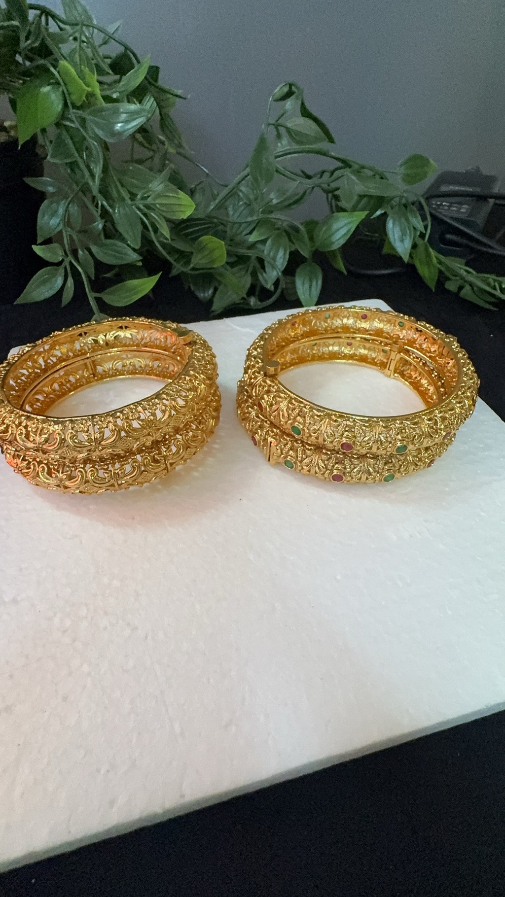 Traditional Gold Plated Designer Bangles with Multicolour Stones