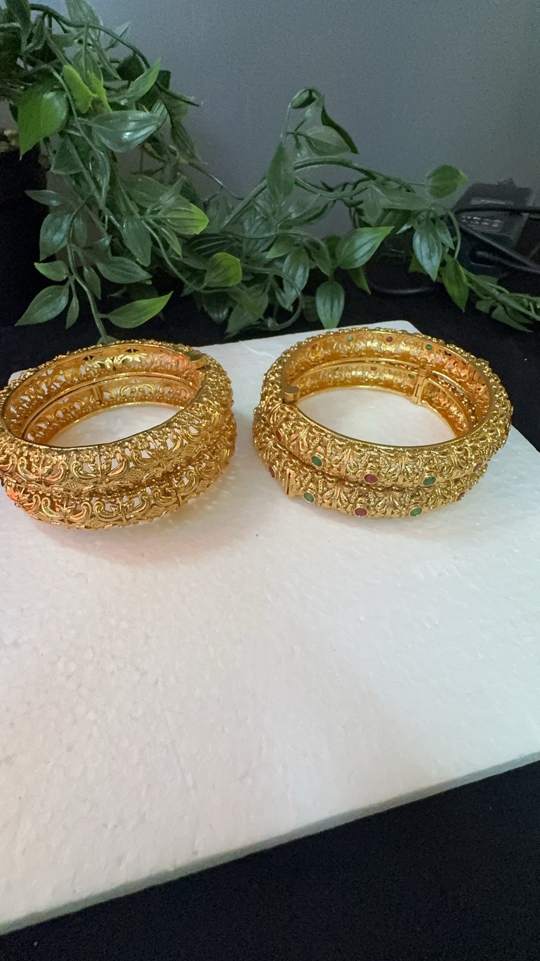 Traditional Gold Plated Designer Bangles with Multicolour Stones