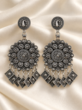 Oxidised Silver Coin Dangle Earrings