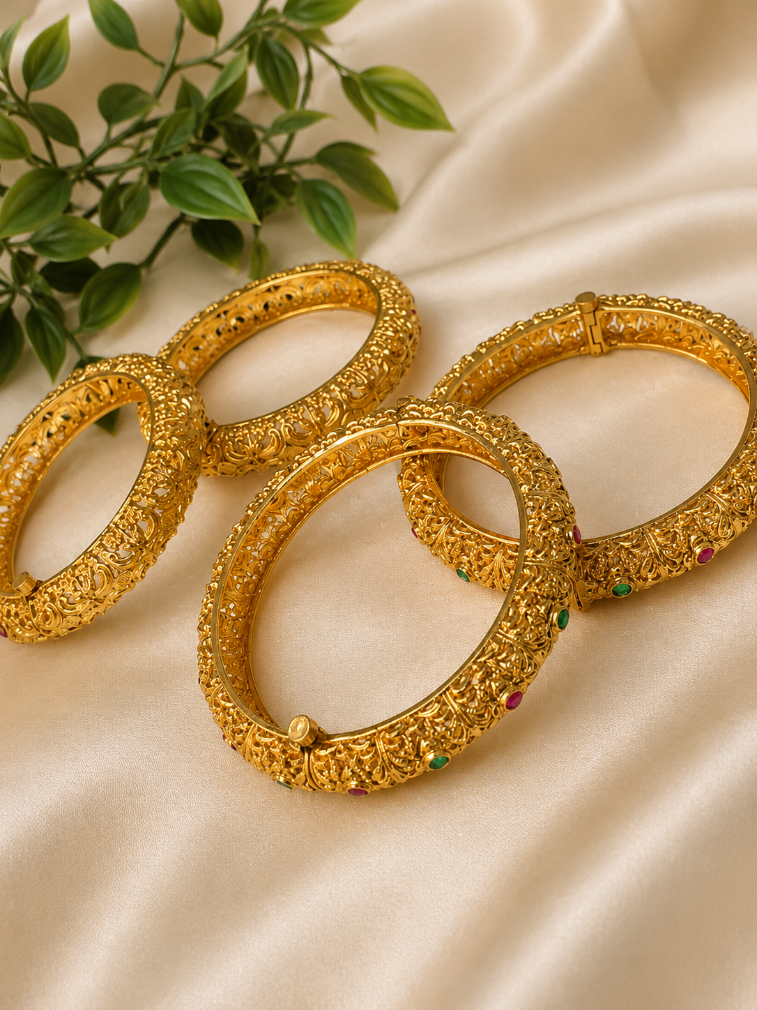 Traditional Gold Plated Designer Bangles with Multicolour Stones