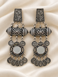 Oxidised Silver Coin Dangle Earrings
