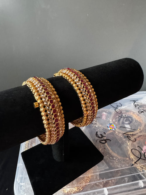 Elegant Gold-Tone Ruby Stone Bangles