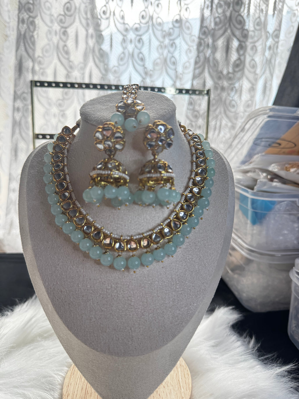 Kundan Style Pearl Beaded Necklace Set – 4 Colours