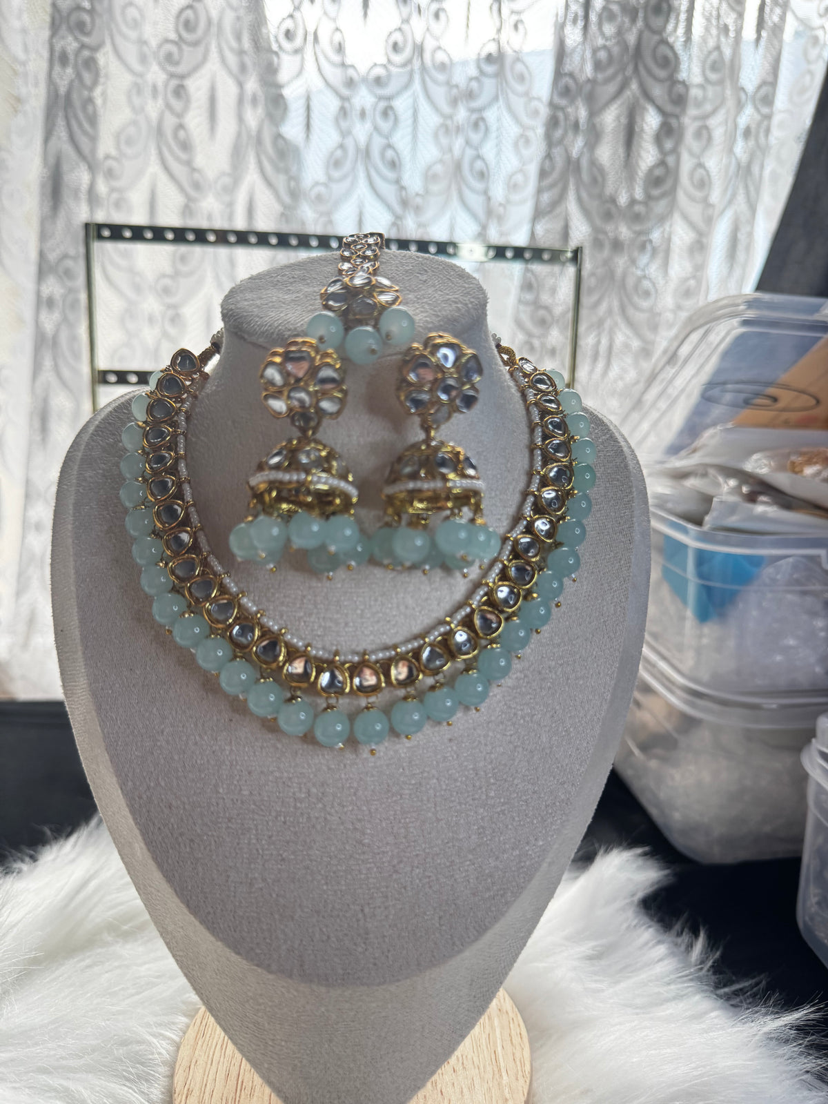 Kundan Style Pearl Beaded Necklace Set – 4 Colours