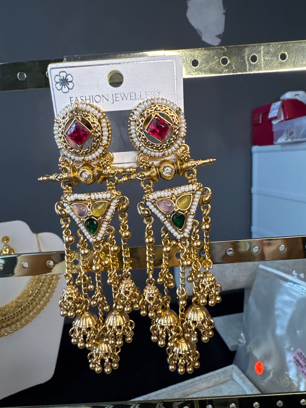 Kashmiri Style Kundan Statement Chandelier Earrings
