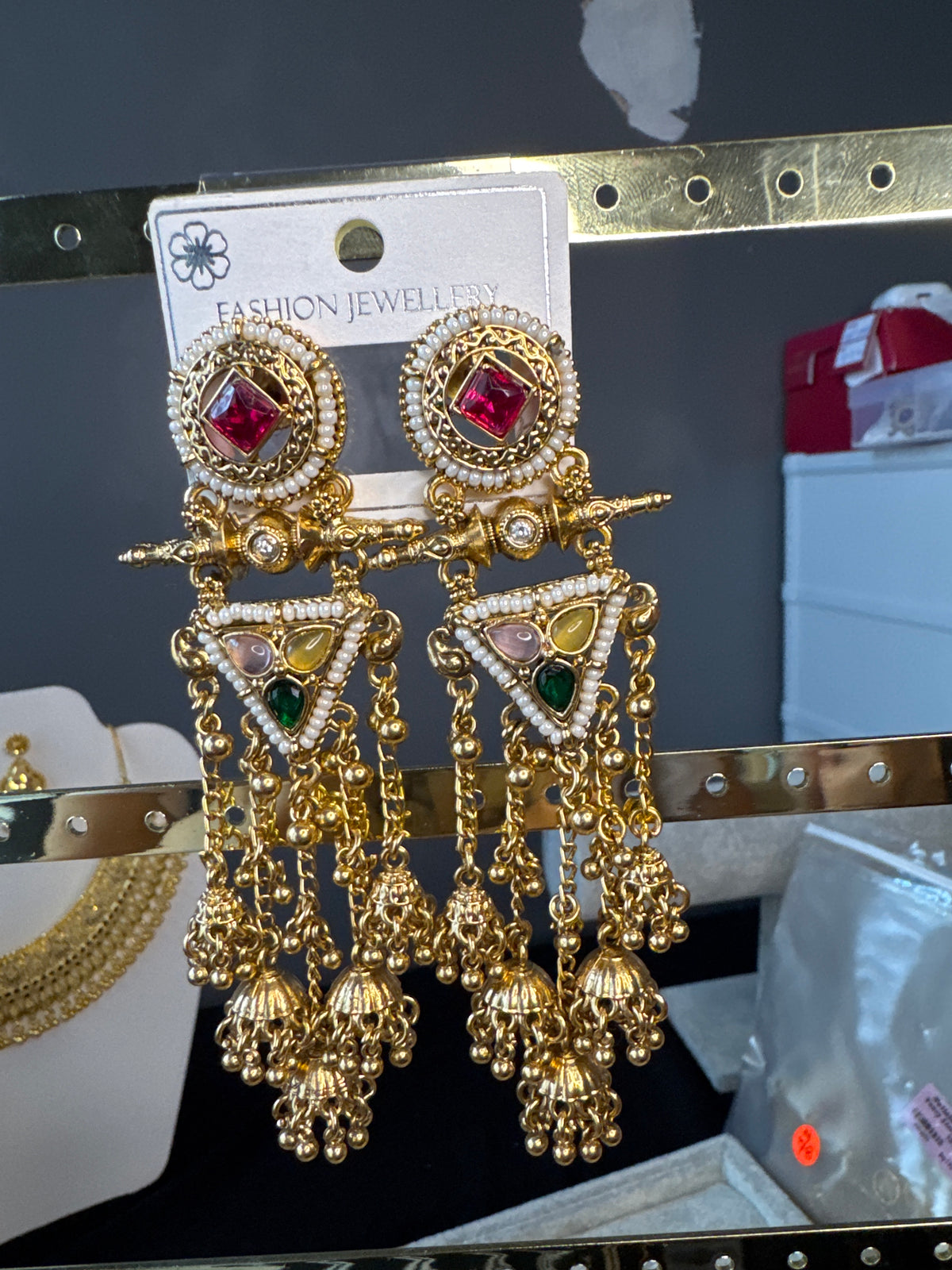 Kashmiri Style Kundan Statement Chandelier Earrings