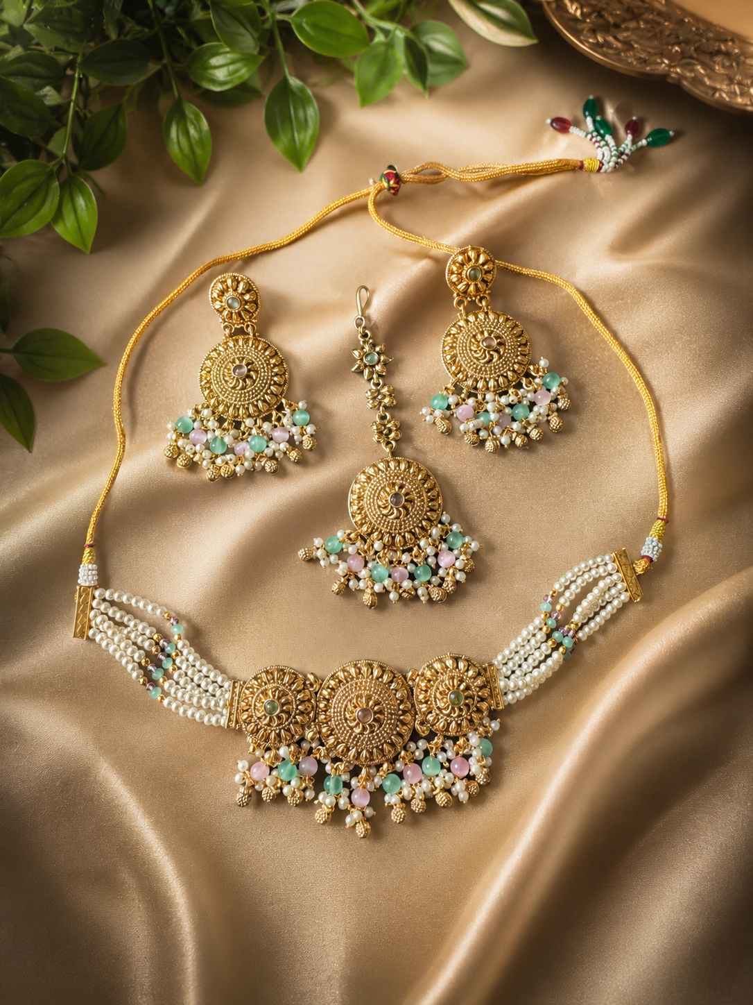 Elegant Multicolour Pearl Necklace & Earring Set