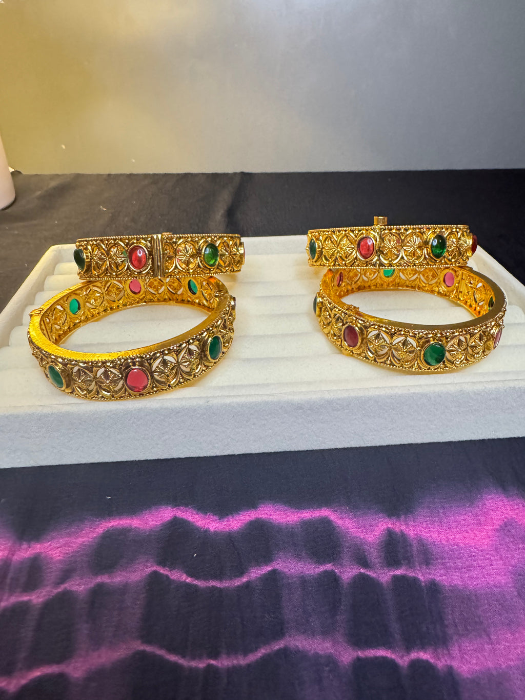 Gold Tone Multicolour Stone Statement Bangle
