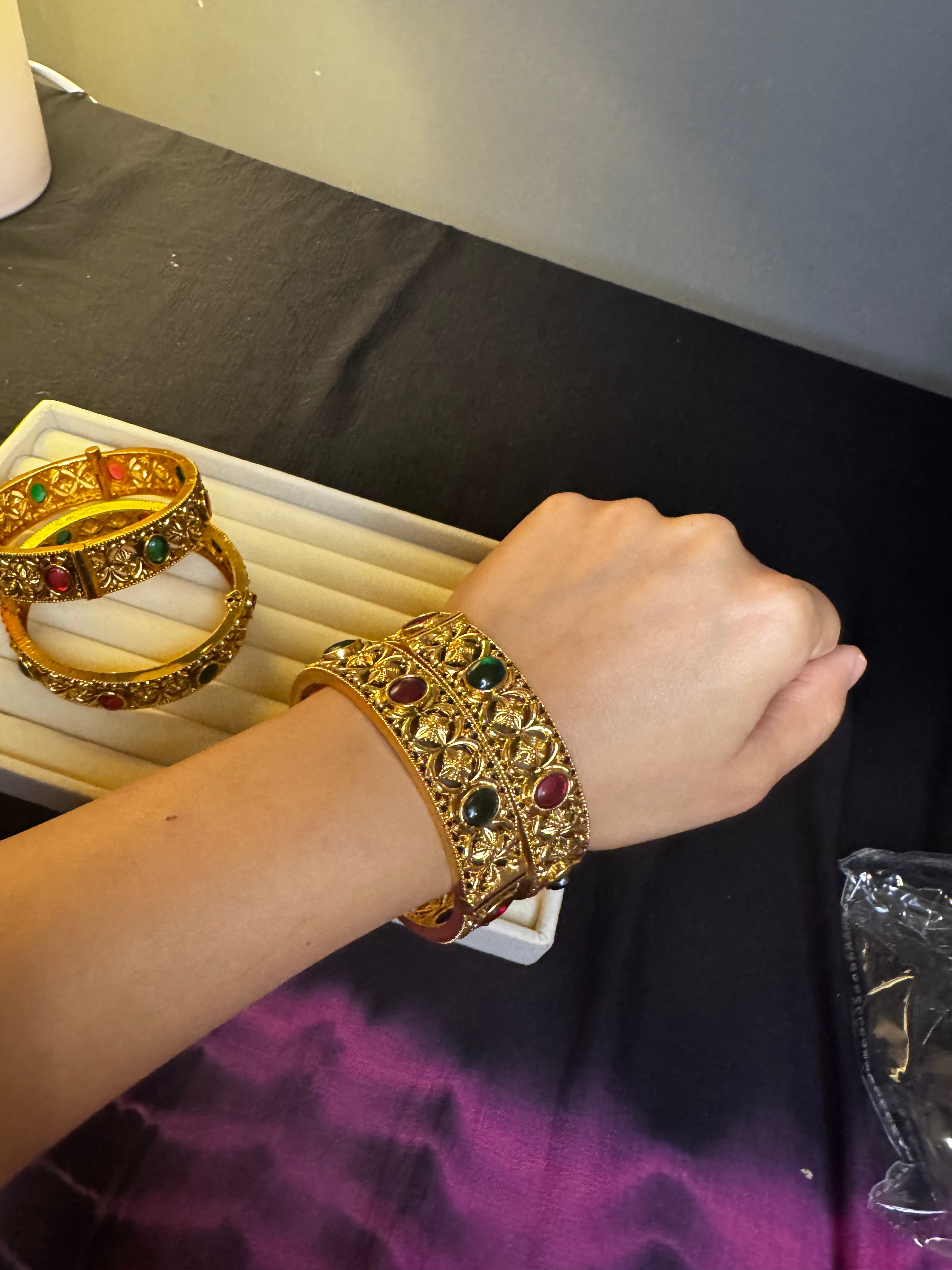 Gold Tone Multicolour Stone Statement Bangle