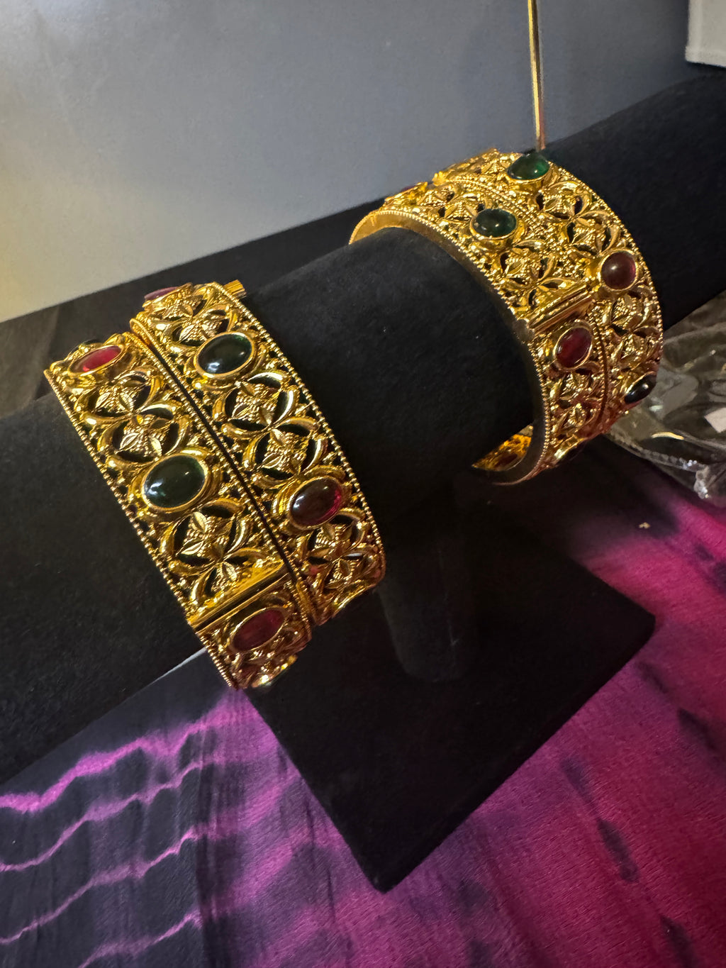Gold Tone Multicolour Stone Statement Bangle