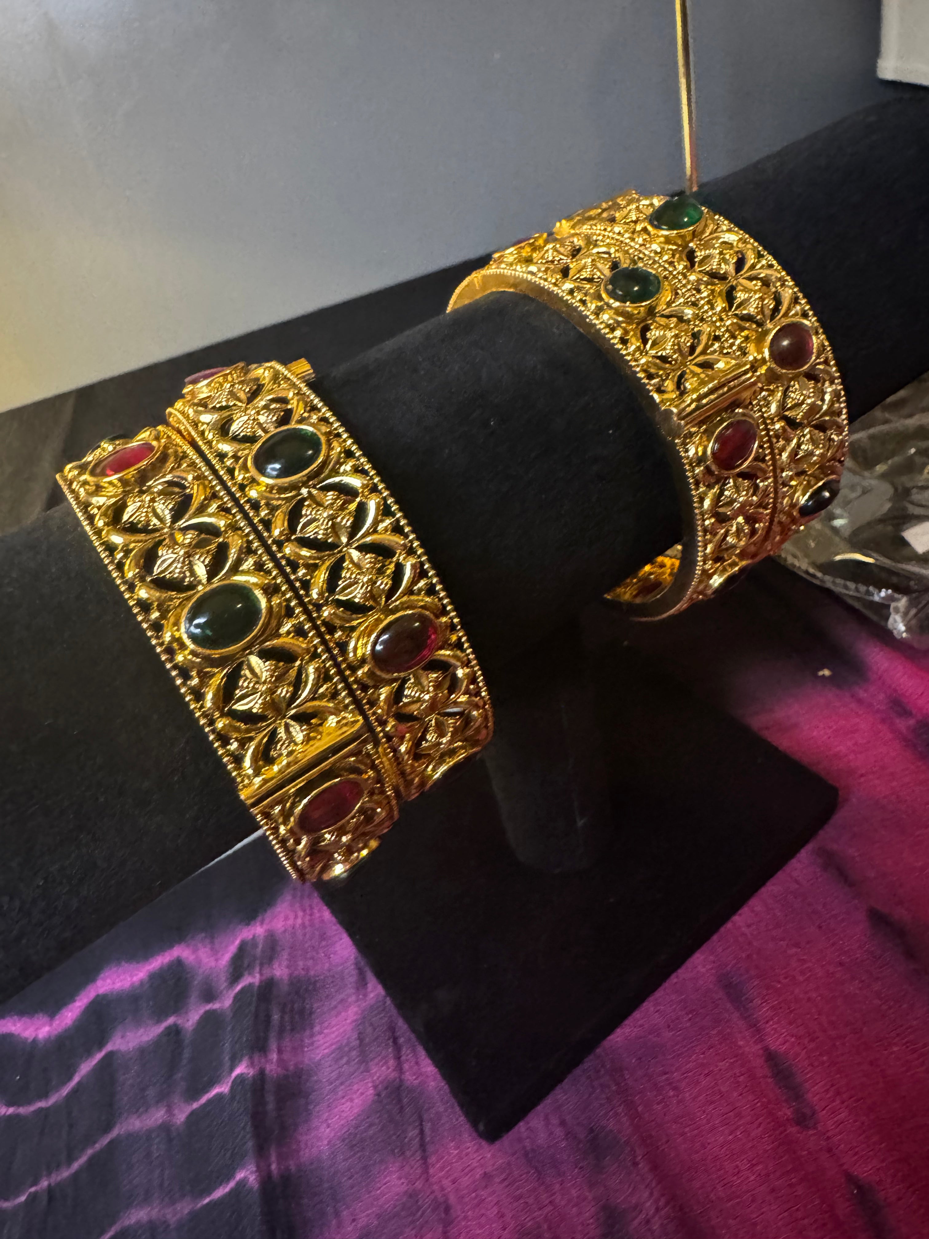 Gold Tone Multicolour Stone Statement Bangle