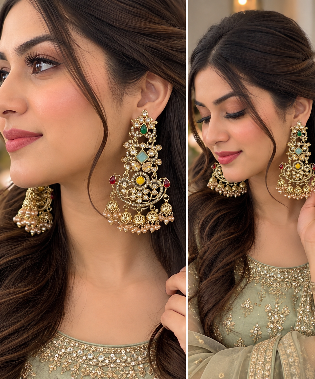 Kundan Multicolour Chandelier Statement Earrings