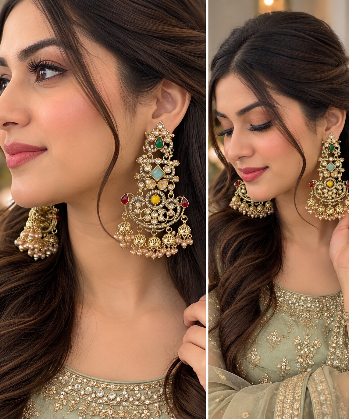 Kundan Multicolour Chandelier Statement Earrings