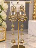 Kashmiri Style Kundan Long Drop Jhumka Earrings