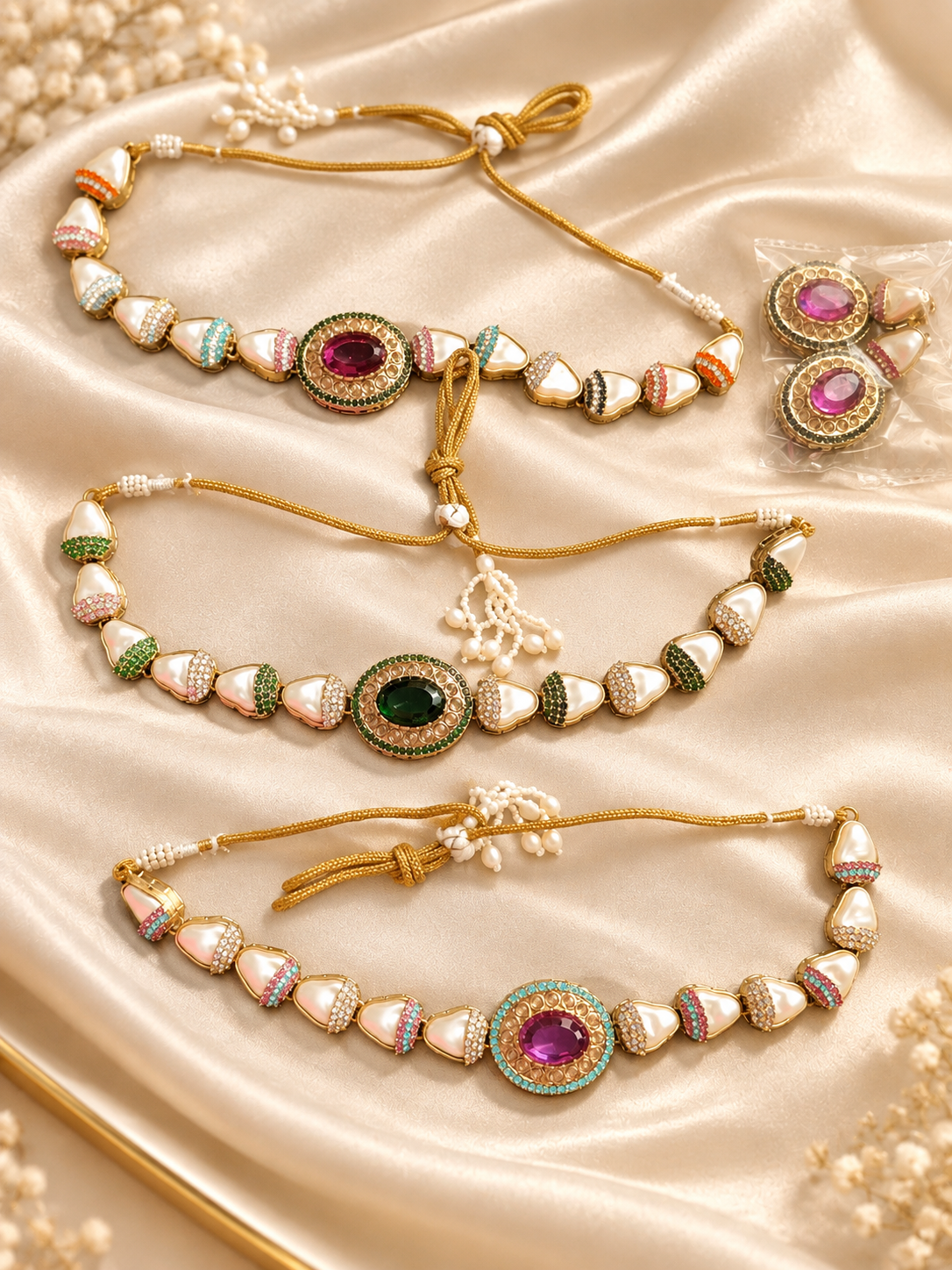 Royal Multicolour Kundan Necklace Set – Adjustable Traditional Indian Jewellery