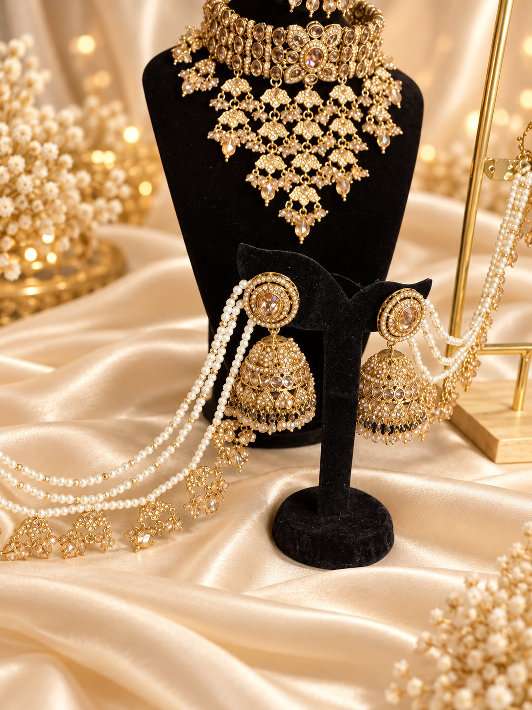 Premium Gold-Tone Waterfall Necklace Set with Bahubali-Style Earrings