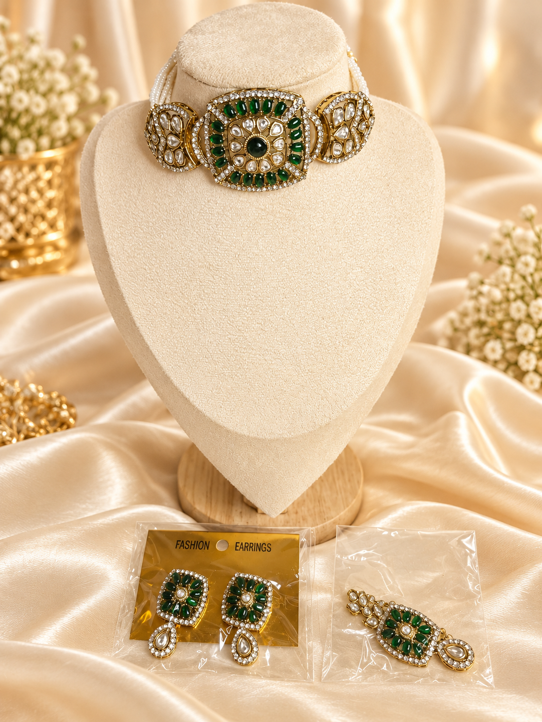 Royal Kundan-Style Choker Set with Matching Earrings & Maang Tikka