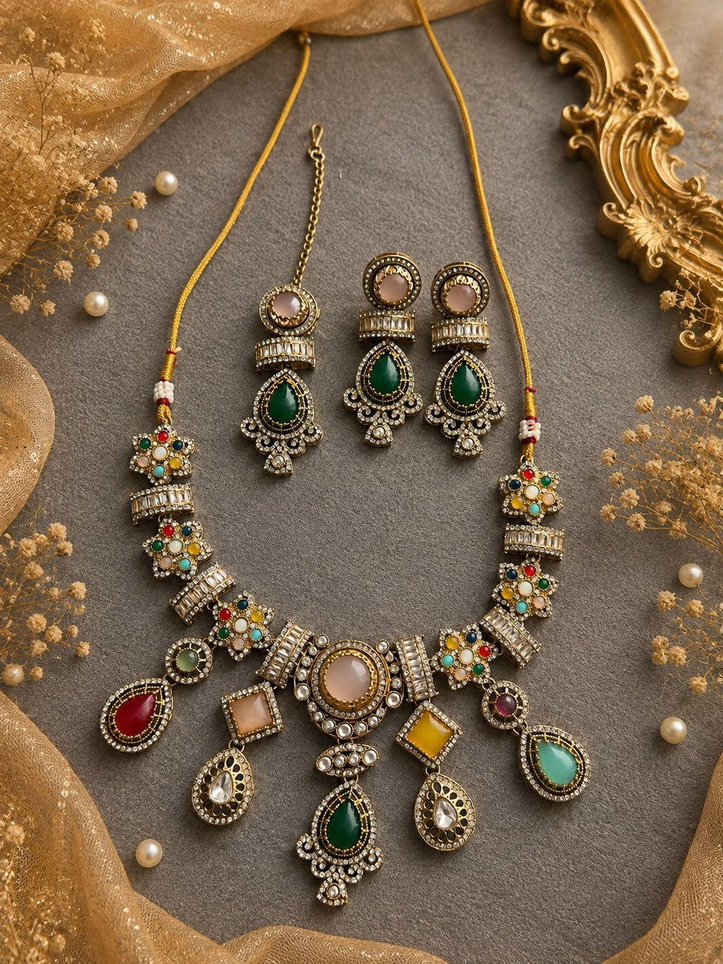 Traditional Multicolour Necklace & Earrings Set