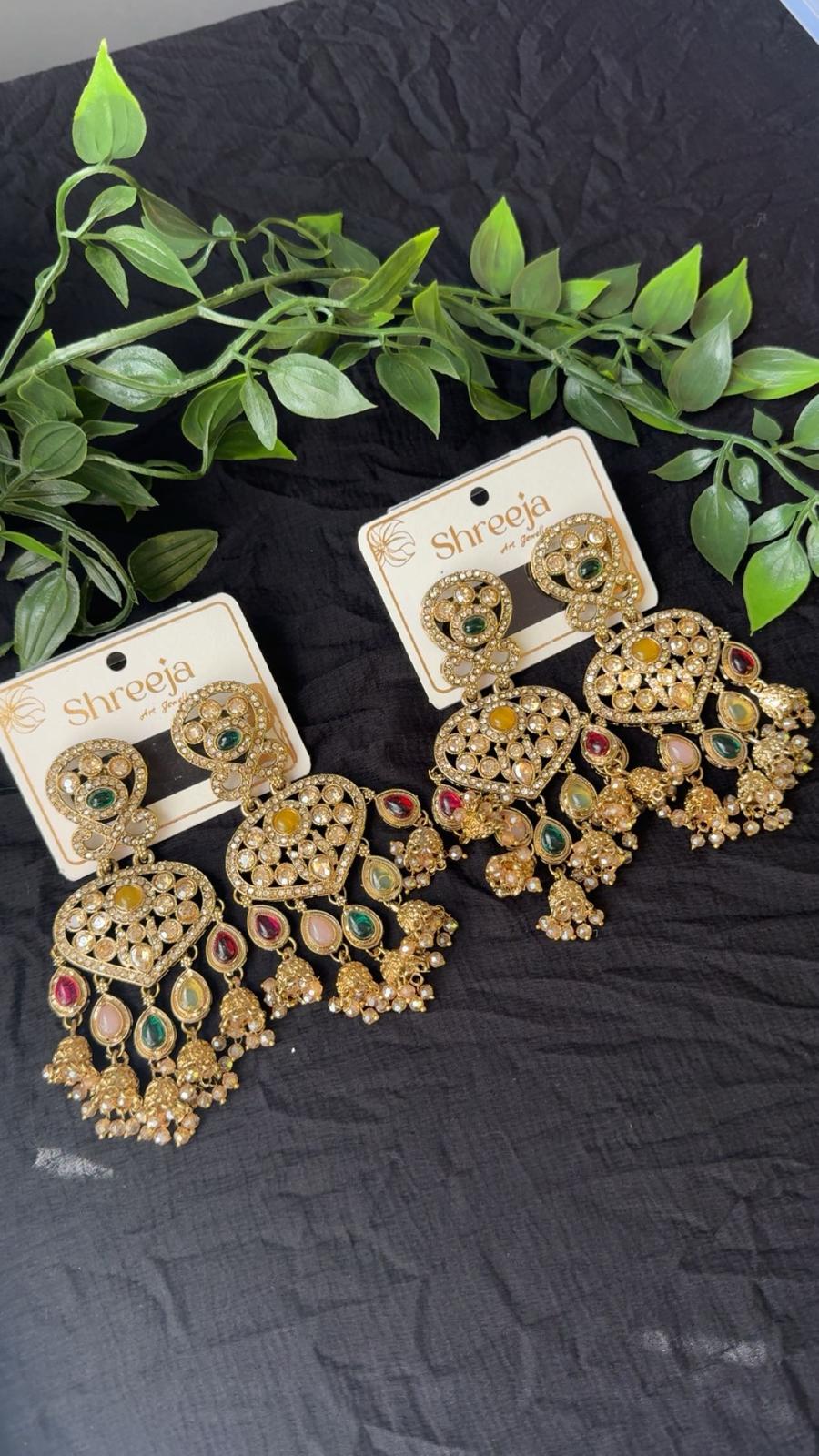 Elegant Kundan Statement Drop Earrings